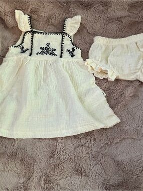 Rabbit+Bear Organic Cotton Embroidered Dress with Matching Bloomers, 3-6 months